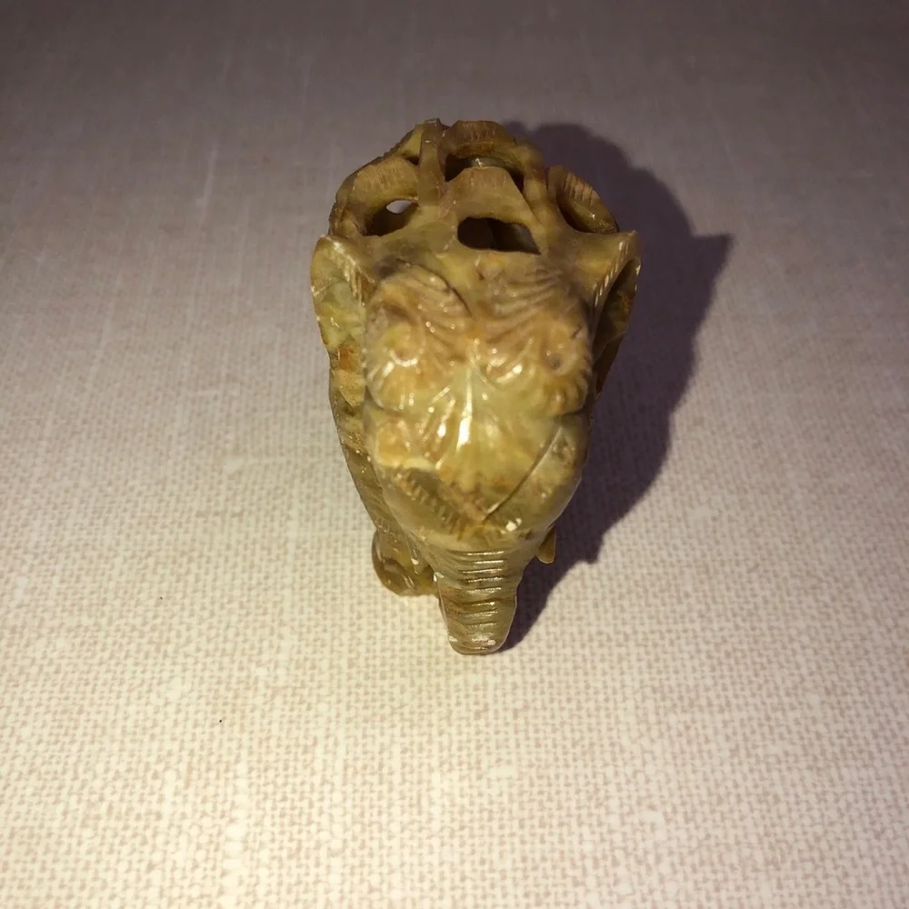 Carved Soapstone Elephant Calf Elephant Inside Detailed Scroll‎ Work Vines